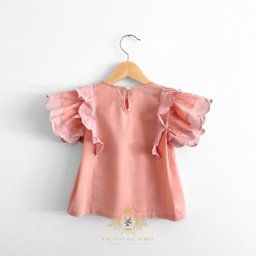 NWT Pretty Girls Blouse Lovely Ruffled Scalloped Cap Sleeves Bohemian Blush 2T - Picture 2 of 5